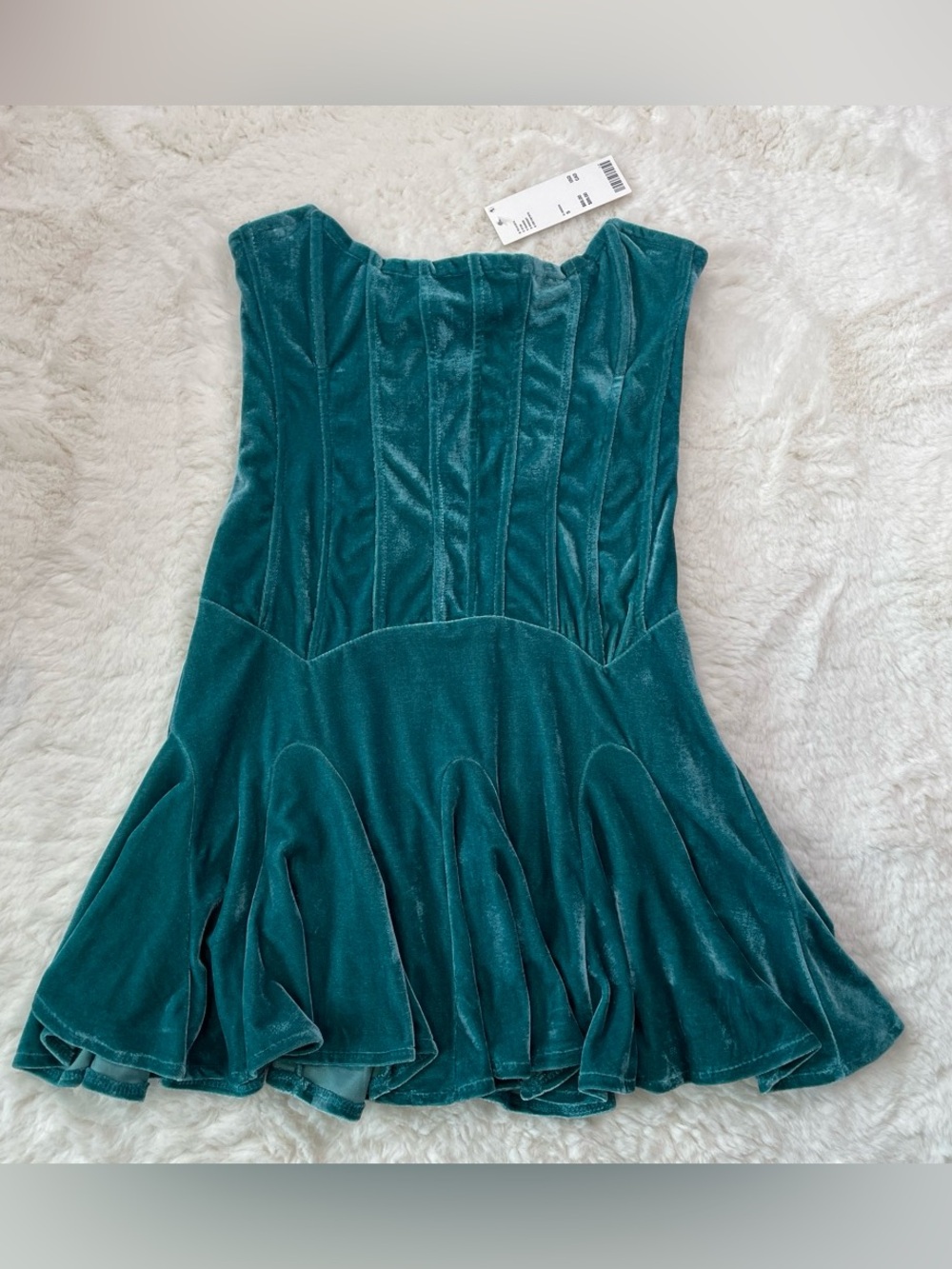 Urban Outfitters Teal Strapless Velvet Fit-and-Flare Dress